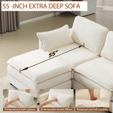 104' Plush Cloud 3 Seater Sofa: Modular 3 Seater Sofa + Ottoman with 22' Beige Chenille Cushions + 2 Throw Pillows - Compact Size for Apartment, Living Room, Bedroom (Beige)