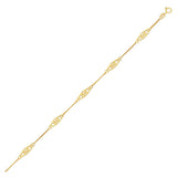 14k Yellow Gold Anklet with Fancy Diamond Shape Filigree Stations