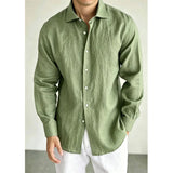 Mens Navy Blue Linen Fashionable Casual Shirt