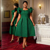 Lotus Leaf Three-dimensional Sleeves A- Hem Slimming Evening Dress