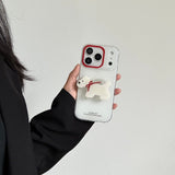Red Lens-ring Phone Case With A Dachshund Stand