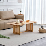 Natural Rubber Wood and Solid Wood Minimalist Coffee Table