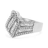 14K White Gold 1-1/2 Cttw Round and Baguette Diamond Bypass Cocktail Ring Band (H-I Color, SI1-SI2 Clarity) - Size 7