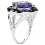 6.09 Carat Genuine Amethyst & Black Spinel .925 Sterling Silver Ring