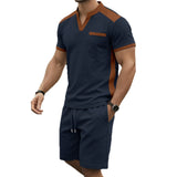 Mens V-neck Short-Sleeve T-Shirt And Shorts Sports Set