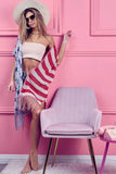 BiBi American Flag Theme Fringed Knit Cardigan