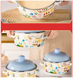 Double-handled Enameled Instant Noodle Bowl With Lid, Heat-resistant Oil Can
