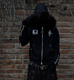 Letter-print Rhinestone-studded Hooded Loose-fit Zip-up Coat For Fallwinter Hip-hop Style