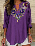 Womens Fashion Floral Print V-Neck Long-Sleeve T-Shirt