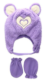 Wippette Toddler Girls Sherpa Heart Critter Hat Mitten Set, Purple