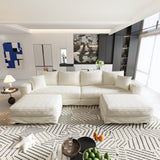 104.3 ' Plush Corduroy 4-Seat Sofa, Modern Comfy Upholstered Sofa Cloud Couch, Deep Seat Couches with Soft Pillows and 2 Ottomans, Convertible Sofa Lounge Chair, for Living Room,Apartment,Office,Beige