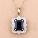 4.07 Carat Genuine Iolite and White Diamond 14K Yellow Gold Pendant