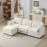 104' Plush Cloud 3 Seater Sofa: Modular 3 Seater Sofa + Ottoman with 22' Beige Chenille Cushions + 2 Throw Pillows - Compact Size for Apartment, Living Room, Bedroom (Beige)