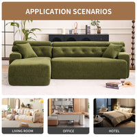105' Modula Compression Sponge L-Shaped, Chesterfield-Inspired Design, No-Assembly Chenille Couch, 30D High-Density for Living Room, Bedroom, Apartment.Green.