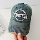Monochromatic Individuality Frayed Letter Embroidery Washed-out Vintage Trend Fashion Holey Brim Baseball Cap Street Travel