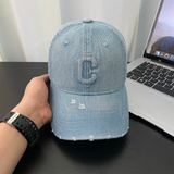 Monochrome Three-dimensional Letter Embroidered Frayed Beveled-edge Washed-out Vintage Style Casual Baseball Cap Suitable For Outdoor Entertainment