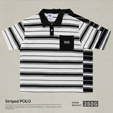Loose-fitting Polo Shirt With A Lapel Collar Short-sleeved Striped T-shirt