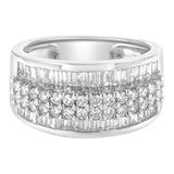 14K White Gold Round and Baguette Diamond Ring (1 1/2 Cttw, F-G Color, SI1-SI2 Clarity) - Size 6-3/4