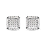 10K White Gold 1 1/10 Cttw Princess Diamond Composite and Halo Stud Earrings (I-J Color, I1-I2 Clarity)