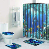 3D Printing Waterproof Shower Curtain Pedestal Rug Toilet Cover Bath Mat Set