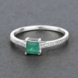 0.67 Carat Genuine Zambian Emerald and White Diamond 14K White Gold Ring