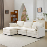 104' Plush Cloud 3 Seater Sofa: Modular 3 Seater Sofa + Ottoman with 22' Beige Chenille Cushions + 2 Throw Pillows - Compact Size for Apartment, Living Room, Bedroom (Beige)