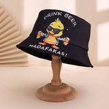 Men's And Women's Multi-purpose Printed Letter-shaped Yellow Duck Style Casual Fisherman Hat With Dual Sides, Suitable For Beer Festival Parties And Gatherings.