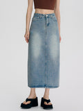 Retro Light-blue Figure-flattering A-line Skirt