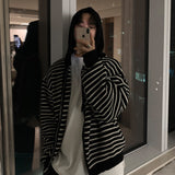 AutumnWinter Hooded Striped Sweater Cardigan Coat