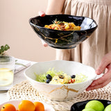 Large Porcelain Bowl With A Marble Pattern For Home Use