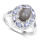 2.35 Carat Genuine Grey Moonstone and Tanzanite .925 Sterling Silver Ring