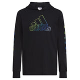 adidas Boys Long Sleeve Cotton Logo Hooded T-Shirt Black with Multicolor