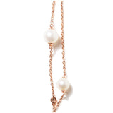 18K Rose Gold 1/2 Cttw Diamond and Freshwater Pearl Double Strand Station Necklace  (G-H Color, SI1-SI2 Clarity) - Adjustable up to 16" to 20"