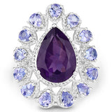 5.82 Carat Genuine Amethyst and Tanzanite .925 Sterling Silver Ring