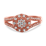 14K Rose Gold Plated .925 Sterling Silver 1/2 Cttw Pave Diamond Halo Cluster Split Shank Cocktail Ring (I-J Color, I1-I2 Clarity) - Size 6