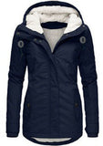 Winter Hooded Jacket Solid Color Warm Buckle Zip-up Fleece Jacket With Pockets Women's Casual Jacket