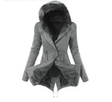 Fur collar drawstring solid color warm cotton coat