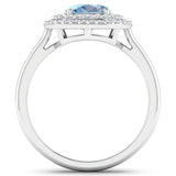 1.72 Carat Genuine Aquamarine and White Diamond 14K White Gold Ring