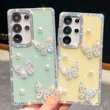 Glitter Powder Pearl Butterfly Style Phone Case With Rhinestones