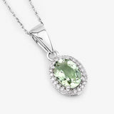 1.27 Carat Genuine Green Tourmaline and White Diamond 14K White Gold Pendant