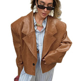 Suit Collar PU Leather Jacket Coat For Women