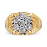 Men's 14K Yellow Gold Plated .925 Sterling Silver 1/3 Cttw Miracle-Set Floral Diamond Cluster Ring (I-J Color, I1-I2 Clarity) - Size 10
