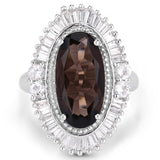 8.12 Carat Genuine Smoky Quartz and White Topaz .925 Sterling Silver Ring