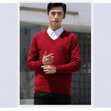 Mens Loose-Fit V-Neck Sweater Thick And Warm Knitted Top