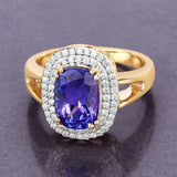 3.33 Carat Genuine Tanzanite and White Diamond 14K Yellow Gold Ring