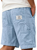 Mens Solid-Color Bamboo-Texture Linen Multi-Pocket Shorts