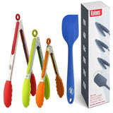 4-Pack: Kaluns Kitchen Tongs for Cooking with Silicone Spatula