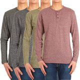 4-Pack: Men's Long-Sleeve Marled Henley Shirts - Size: Medium