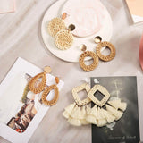 4-Pairs: Women's Rattan Earrings
