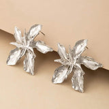 4-Pairs: Women's Textured Metal Flower Design Stud Earrings